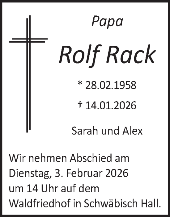 Traueranzeige von Rolf Rack von Haller Tagblatt