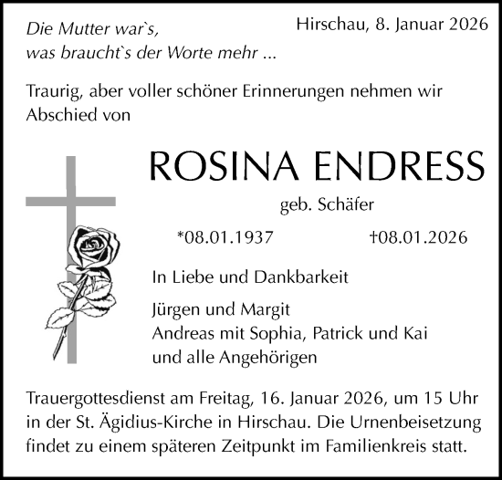 Traueranzeige von Rosina Endress von Schwäbische Tagblatt