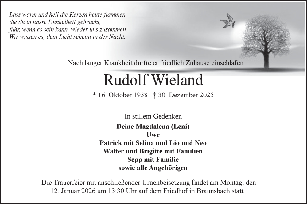  Traueranzeige für Rudolf Wieland vom 09.01.2026 aus Haller Tagblatt