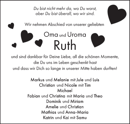 Traueranzeige von Ruth  von Geislinger Zeitung