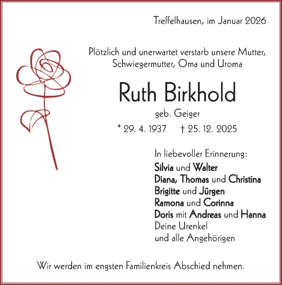 Traueranzeige von Ruth Birkhold von Geislinger Zeitung
