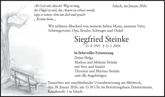 Traueranzeige von Siegfried Steinke von NWZ Neue Württembergische Zeitung