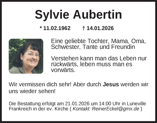 Traueranzeige von Sylvie Aubertin von NWZ Neue Württembergische Zeitung