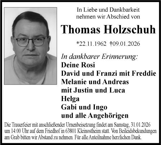 Traueranzeige von Thomas Holzschuh von SÜDWEST PRESSE Zollernalbkreis/Hohenzollerische Zeitung