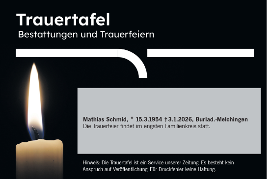 Traueranzeige von Trauertafel vom 10.01.2026 von SÜDWEST PRESSE Zollernalbkreis/Hohenzollerische Zeitung