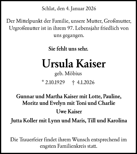 Traueranzeige von Ursula Kaiser von NWZ Neue Württembergische Zeitung