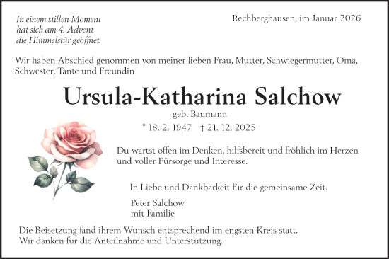 Traueranzeige von Ursula-Katharina Salchow von NWZ Neue Württembergische Zeitung