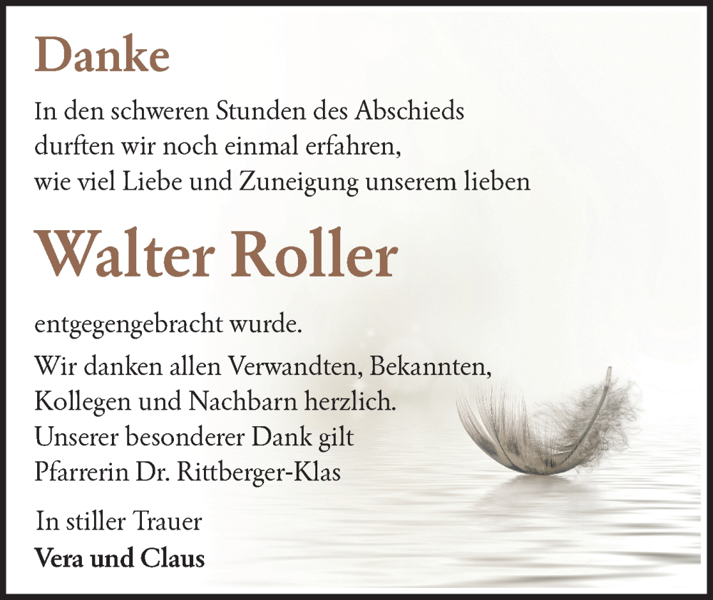  Traueranzeige für Walter Roller vom 17.01.2026 aus Schwäbische Tagblatt