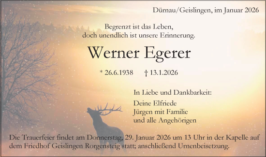 Traueranzeige von Werner Egerer von NWZ Neue Württembergische Zeitung