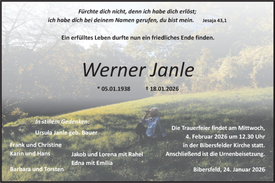 Traueranzeige von Werner Janle von Haller Tagblatt