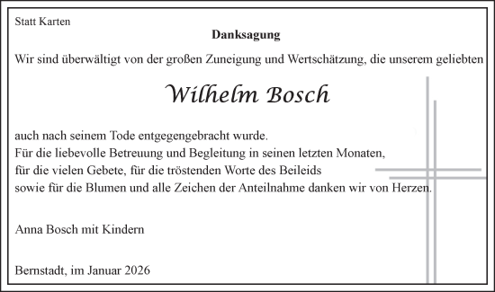 Traueranzeige von Wilhelm Bosch von SÜDWEST PRESSE Ausgabe Ulm/Neu-Ulm