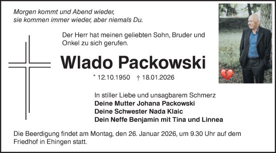 Traueranzeige von Wlado Packowski von Ehinger Tagblatt